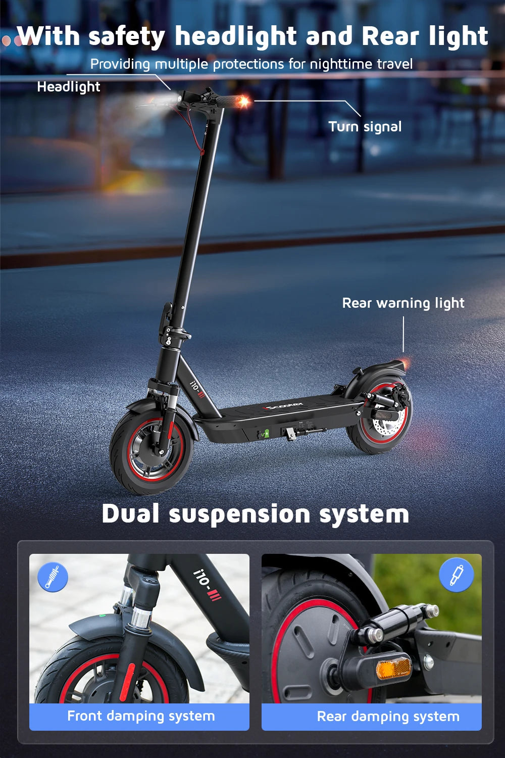 Trottinette Électrique iScooter I10 – 650W, 45 km/h, 45 km d'autonomie, Pliable, Tout-Terrain