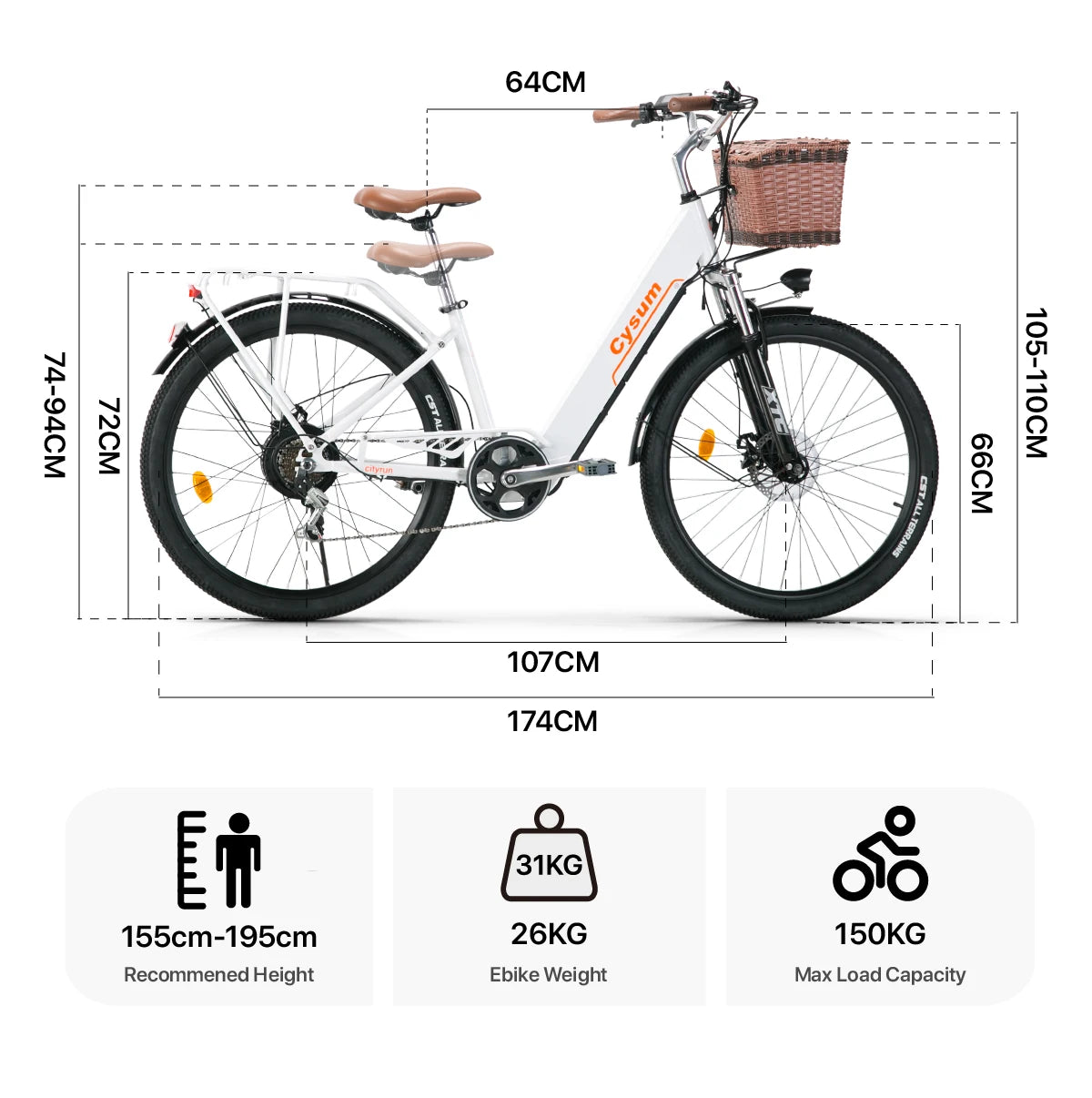 Vélo Électrique – 250W, Batterie 48V, Autonomie 80km, 26", Freins à Disque