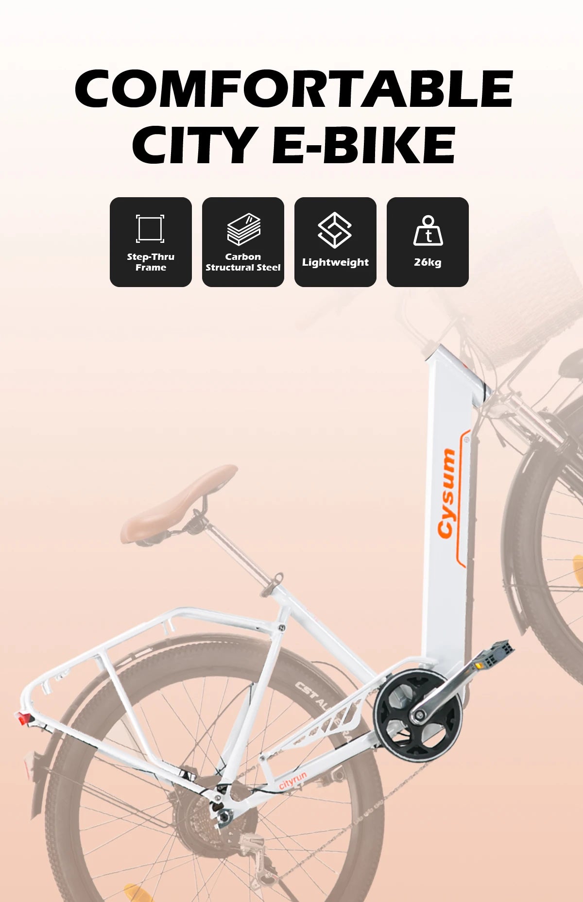 Vélo Électrique – 250W, Batterie 48V, Autonomie 80km, 26", Freins à Disque