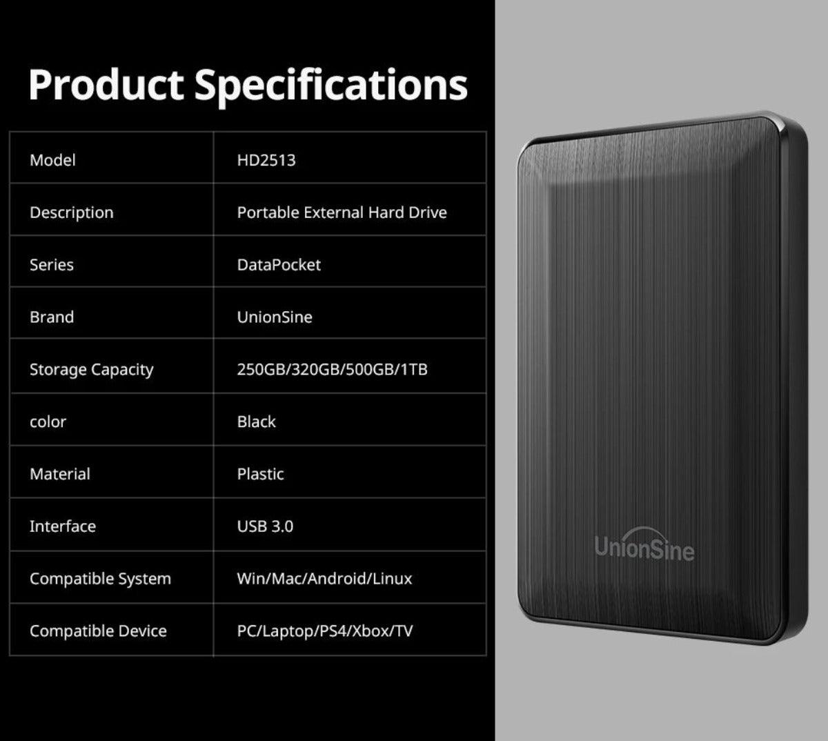 Disque dur externe UnionSine Expansion portable HDD 2.5 pouce 3.0 1TB - B-konnect