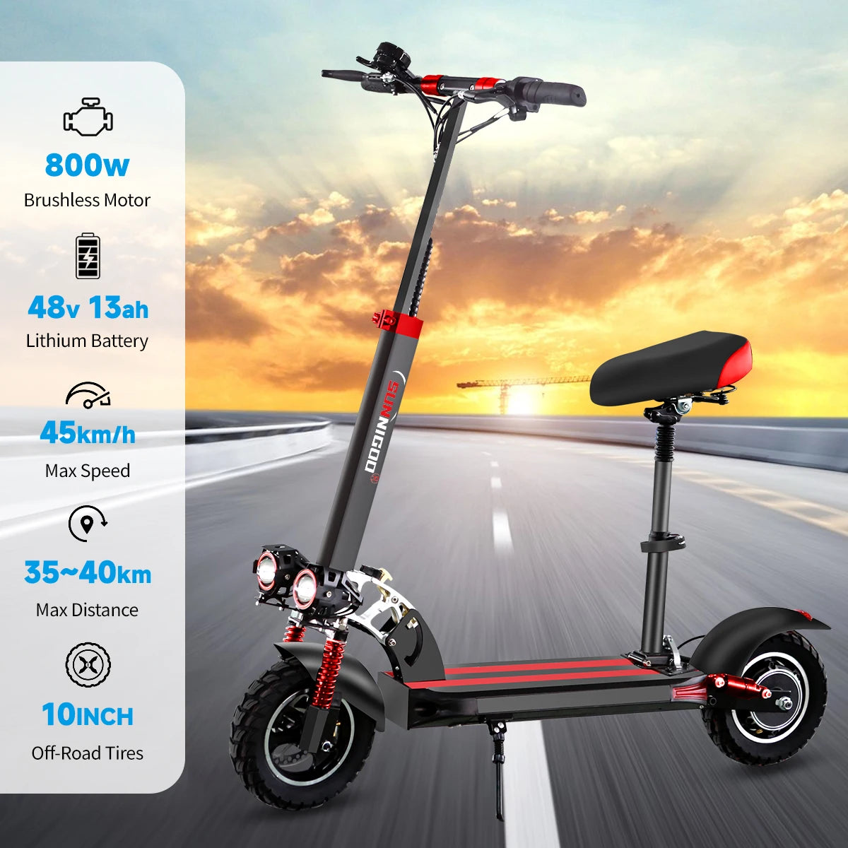 Trottinette Électrique Adulte – 800W, Batterie 48V 13Ah, 45km/h,