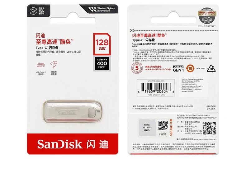 SanDisk CZ75 USB 3.2 type C 64GB 128GB 256GB - B-konnect