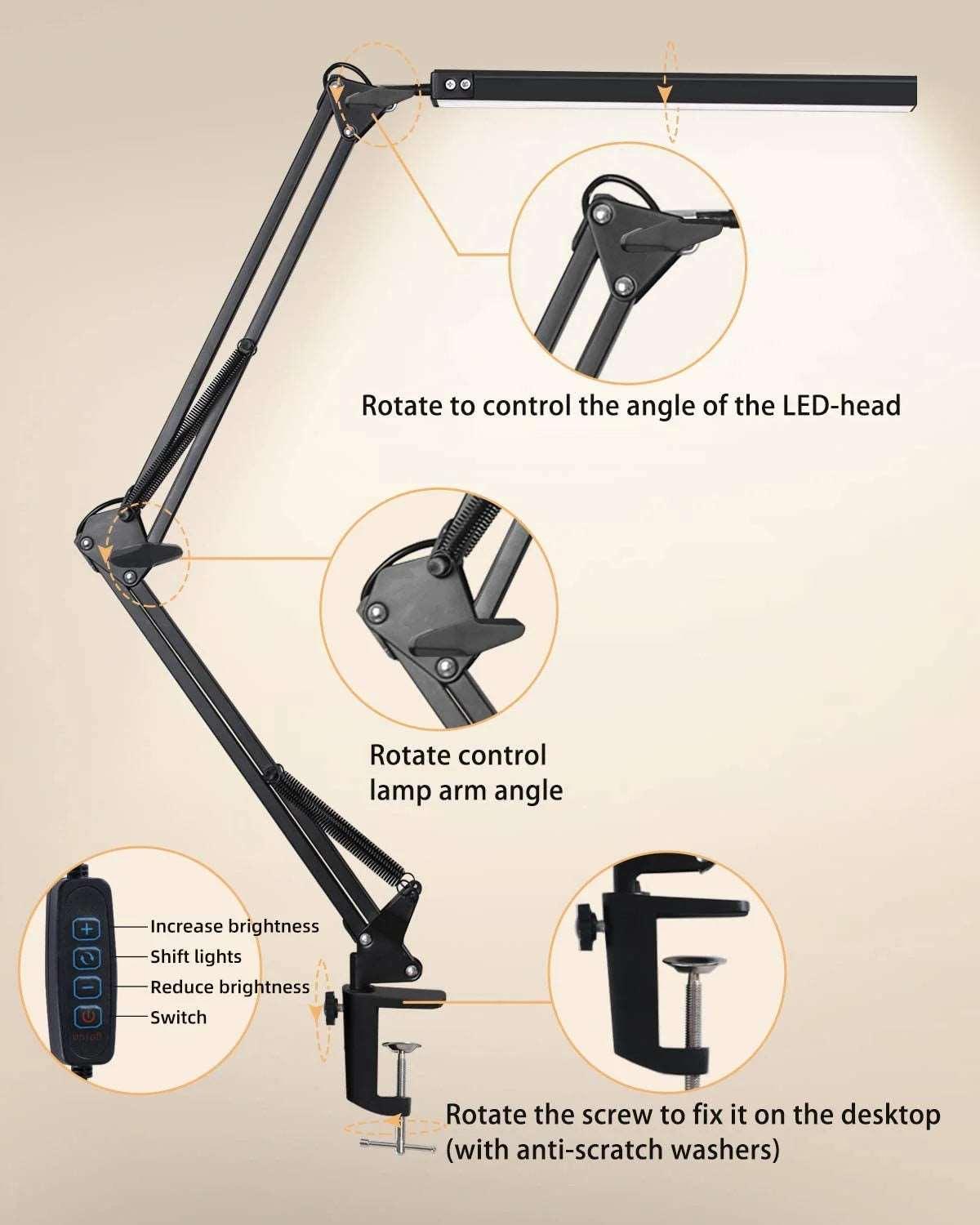 Lampadaire LED de Bureau à Clip, Luminosité Ajustable, avec 3 Modes d'Éclairage - B-konnect