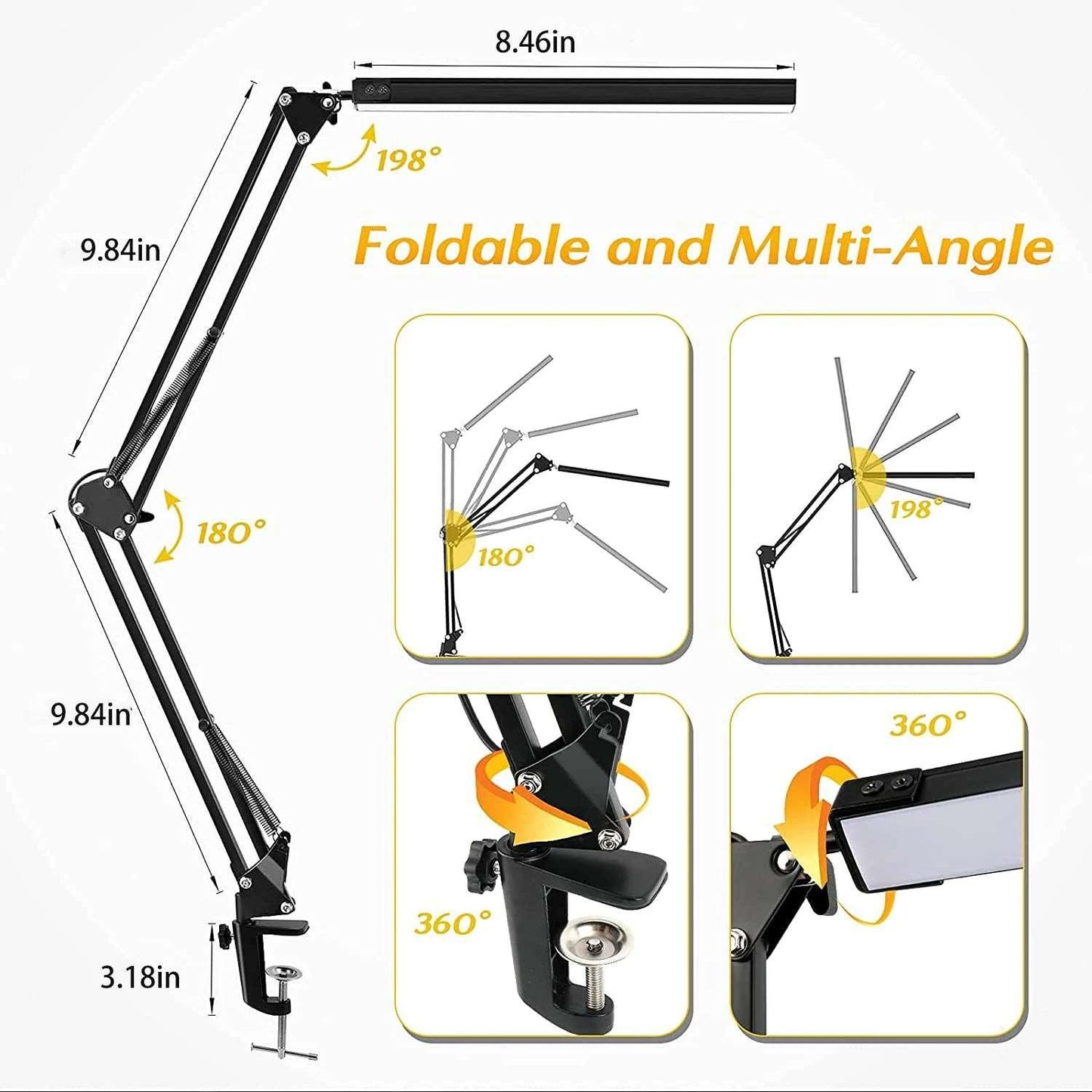 Lampadaire LED de Bureau à Clip, Luminosité Ajustable, avec 3 Modes d'Éclairage - B-konnect