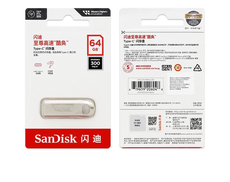 SanDisk CZ75 USB 3.2 type C 64GB 128GB 256GB - B-konnect