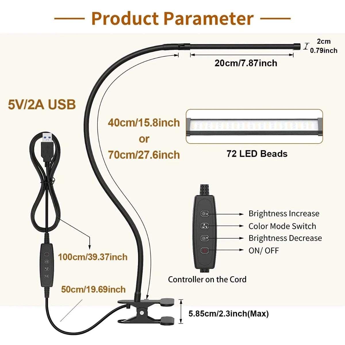 Lampe de Bureau LED 10W avec Pince, 10 Niveaux et 3 Modes - B-konnect