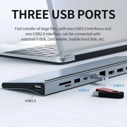 Station d'accueil USB-C 12-en-1 avec triple moniteur HDMI/VGA - B-konnect