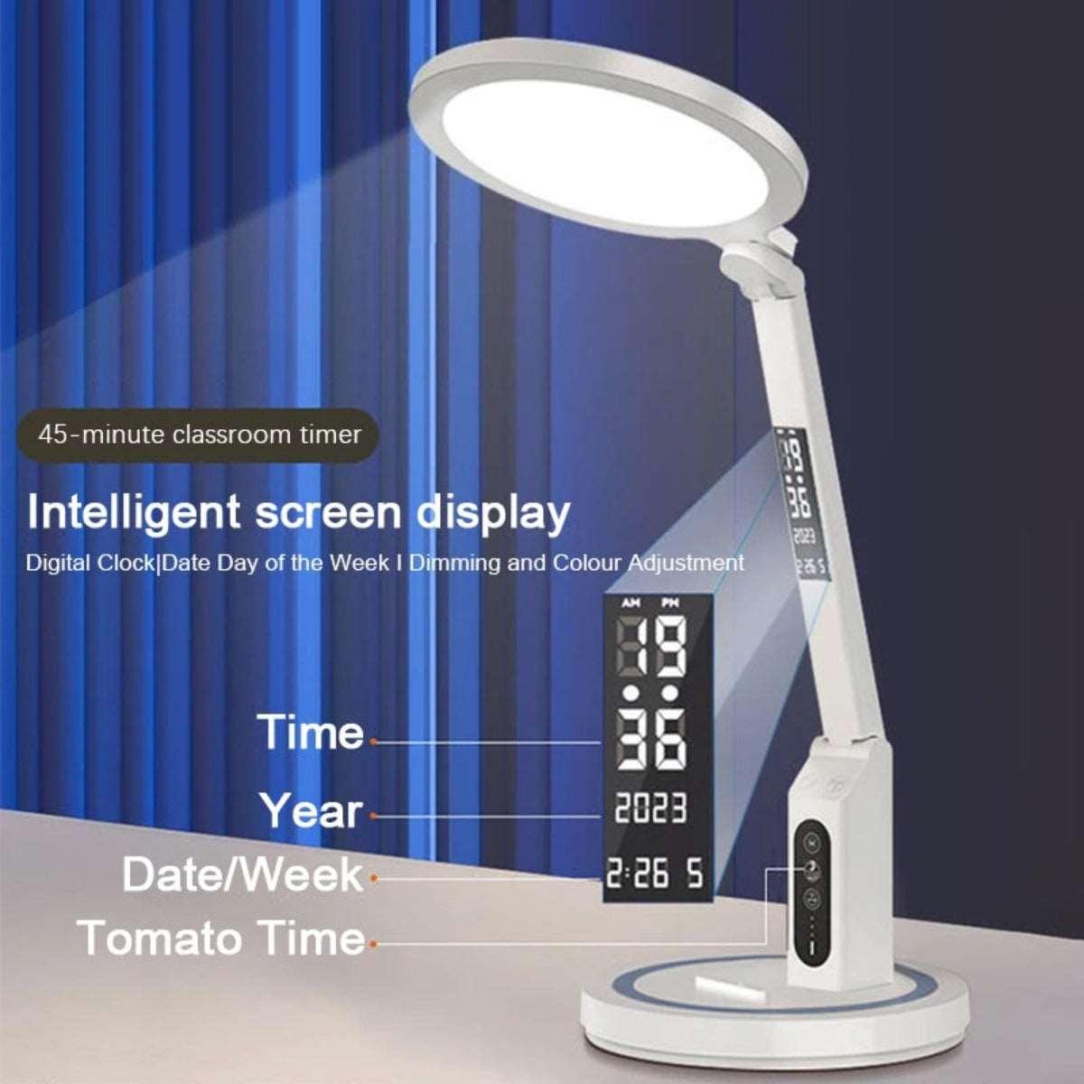 Lampe de Bureau LED Pliable USB, Chargeable avec horloge intégrée - B-konnect